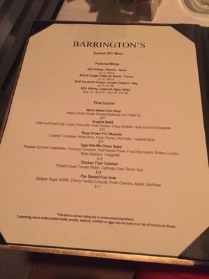Menu photo 2 Barrington's Charlotte, NC