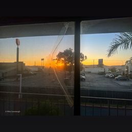 Broken motel window.