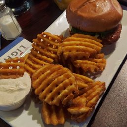 Buffalo UN-Chicken Sandwich with Waffle Fries & Seasoned Sour Cream Buffalo UN-Chicken Sandwich with Waffle Fries & Seasoned Sour Cream
