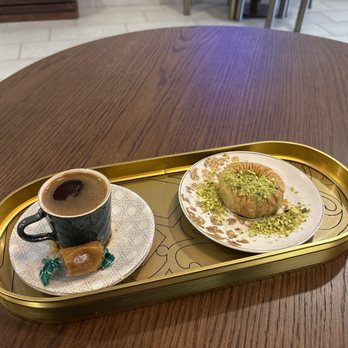 Fairuz Cafe - Turkish coffee and baklava with pistachio topping - Cafes Near Me - Henrico, Virginia