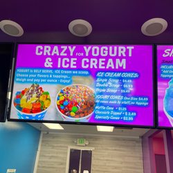 Crazy for Yogurt & Ice Cream - Menu board