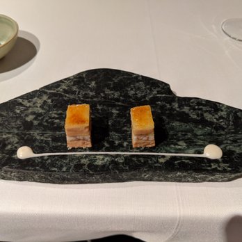 Lasarte - Foie gras, eel, and caramelised green apple mille feuille, served with an onion crème sauce - Spanish Near Me - Barcelona, B