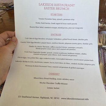 Lakeside Restaurant - Easter brunch menu - Seafood Near Me - Highlands, North Carolina