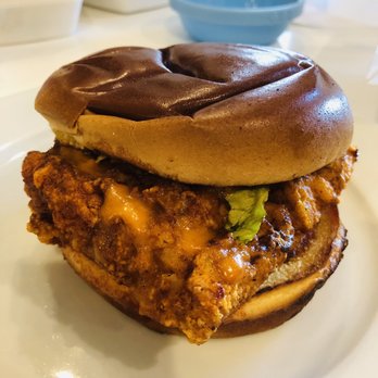 Bae’s Kitchen - Fiery BAE Crispy Chicken Nashville sandwich - Halal Near Me - Lewisville, Texas