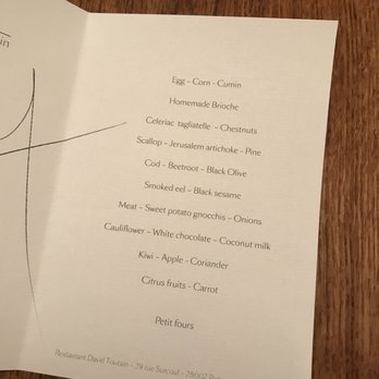 David Toutain - Menu, January 6, 2017 - Modern European Near Me - Paris, 75 David Toutain - Menu, January 6, 2017 - Modern European Near Me - Paris, 75