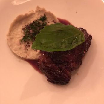 Oleana Restaurant - Sultan's Delight ($14) - Tamarind Beef, Smokey Eggplant Purée, Pinenuts - Turkish Near Me - Cambridge, Massachusetts