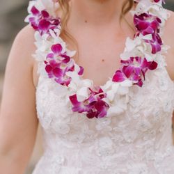 Maui Floral - Lei - Double Orchid - color blocks of White with Purple