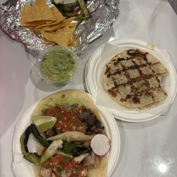 Sonoratown - Chips and 4 oz Side of Guac Steak Quesadilla (Asada) 2 tacos - Asada and pollo - Mexican Near Me - Los Angeles, California