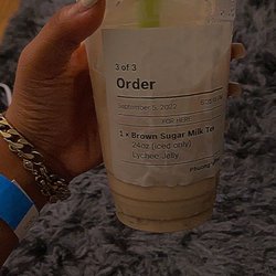 Pong's Boba Tea - Brown sugar milk tea with lychee jelly