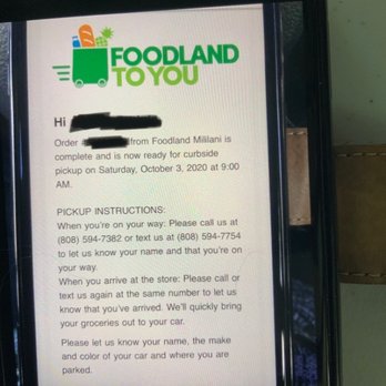 Foodland - Online order confirmation - Grocery Near Me - Mililani, Hawaii