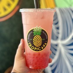 Tropicana Ice Cream - Coconut Agua Fresca/ Fruit infused water with Strawberry Popping Boba.