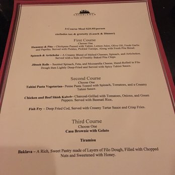 Casablanca Brookfield - Menu for "Dine In Brookfield" event - Middle Eastern Near Me - Brookfield, Wisconsin