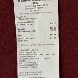 Carol’s Hope Thrift Store - Receipt!