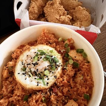 bb.q Chicken - Jamaica Plain - Kimchi Fried rice and spicy original boneless chicken. - Korean Near Me - Jamaica Plain, Massachusetts bb.q Chicken - Jamaica Plain - Kimchi Fried rice and spicy original boneless chicken. - Korean Near Me - Jamaica Plain, Massachusetts