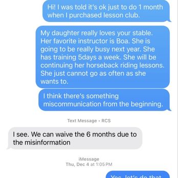 Ocean View Stables - Text message with staff - Horseback Riding Near Me - Daly City, California