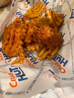 Photo of Crab Hut - San Diego, CA, US. Waffle fries and chicken