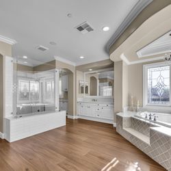 Sky View UAS Photography - A luxury his and hers bathroom photographed in Coto De Caza, Orange County