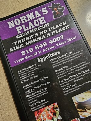 Menu photo 1 Norma's Place Mexican Food Adkins, TX Menu photo 1 Norma's Place Mexican Food Adkins, TX