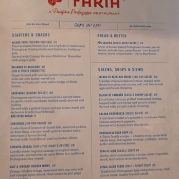 Faria - Menu 02/2026 - Portuguese Near Me - Kailua, Hawaii