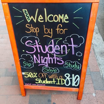Capital One Café - Sign advertising student nights, 50% off with student ID from 8-10pm - Banks & Credit Unions Near Me - Cambridge, Massachusetts Capital One Café - Sign advertising student nights, 50% off with student ID from 8-10pm - Banks & Credit Unions Near Me - Cambridge, Massachusetts