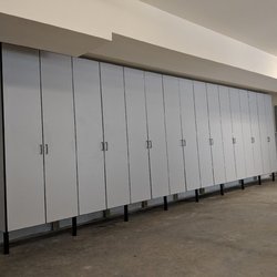 A Better Closet - Wall mounted storage cabinets in grey and black.