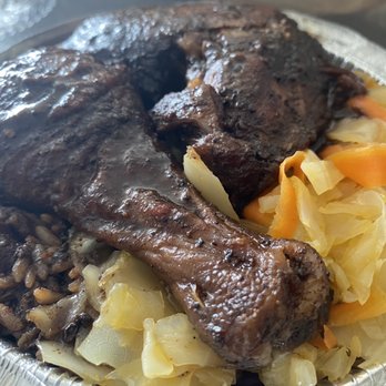 Dev's Jamaician Cuisine - Jerk chicken entree with cabbage - Caribbean Near Me - Bloomfield, New Jersey