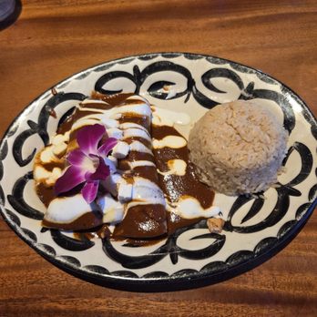 Kalaveras - Chicken mole enchiladas with creama and queso - New Mexican Cuisine Near Me - Long Beach, California