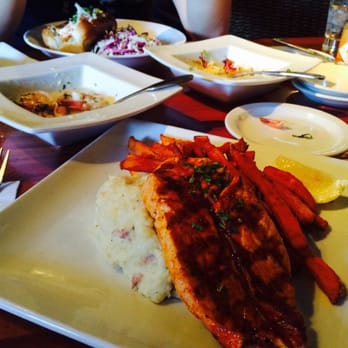 FishBar - Grilled salmon with mashed pirate and sweet potato fries - Seafood Near Me - Manhattan Beach, California