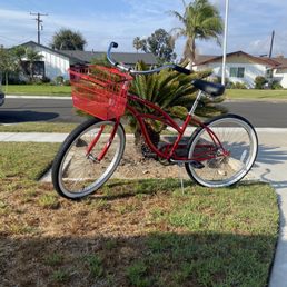 Red beach cruiser with add on red basket. Red beach cruiser with add on red basket.