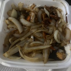 Beef chop souey was filled with onion and the garlic meat dish had too much sugar.