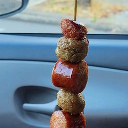 Meat on a stick = meatballs & kielbasa sausage (7/24/26)