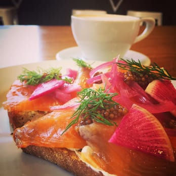 The Combine Kitchen - House-cured lox with choice cream cheese and pickled red onion and watermelon radish. So yummy: - Coffee & Tea Near Me - Rancho Cucamonga, California