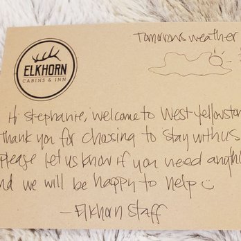 Elk Country Inn - Cute greeting card - nice touch! - Hotels Near Me - Jackson, Wyoming Elk Country Inn - Cute greeting card - nice touch! - Hotels Near Me - Jackson, Wyoming