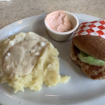 Cobian's Restaurants - Veggie burger and a side of mashed potatoes and thousand Island - Mexican Near Me - Cypress, California