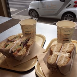 Bagelstein - Plain w cream cheese and salmon bagel with coffee.