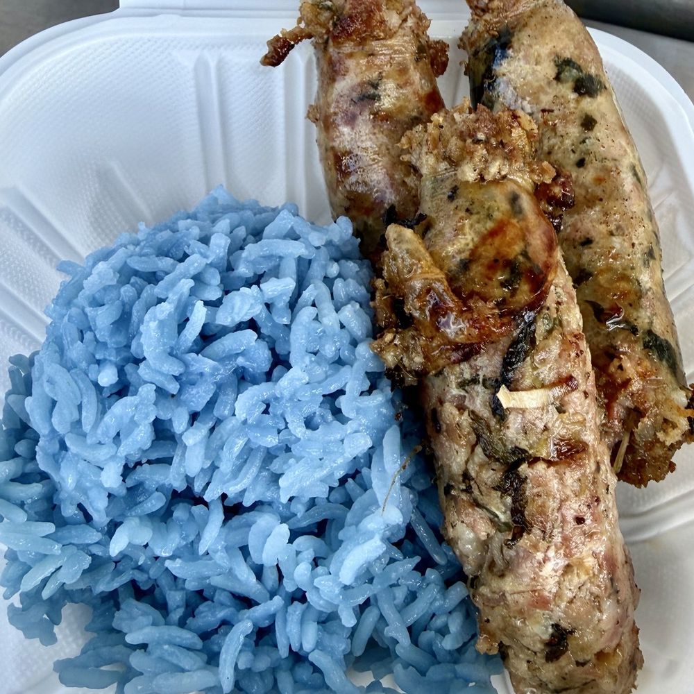 Saap Saap HI - A mini plate of Sai Oua and Khao Dok Anchan - Laotian pork sausage and butterfly pea flower rice. - Food Trucks Near Me - Honolulu, Hawaii Saap Saap HI - A mini plate of Sai Oua and Khao Dok Anchan - Laotian pork sausage and butterfly pea flower rice. - Food Trucks Near Me - Honolulu, Hawaii