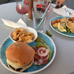 Burger with blueberry bacon jam