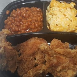 Soul Baby Cafe - Fried Turkey Chops, 
Mac & Cheese, Baked Beans.