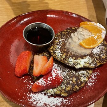 Marigold Kitchen - Short Stack w Strawberries and Syrup - Breakfast & Brunch Near Me - Madison, Wisconsin