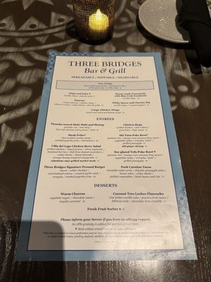 Menu photo 1 Three Bridges Bar and Grill at Villa del Lago Orlando, FL