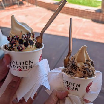 Golden Spoon - Birthday batter with rainbow sprinkled Snow Caps and Salted Caramel with Heath crumbles. - Ice Cream & Frozen Yogurt Near Me - Bakersfield, California
