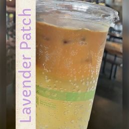 Lavender Patch: 16 oz iced sparkling espresso with lavender syrup and yuzu lemonade