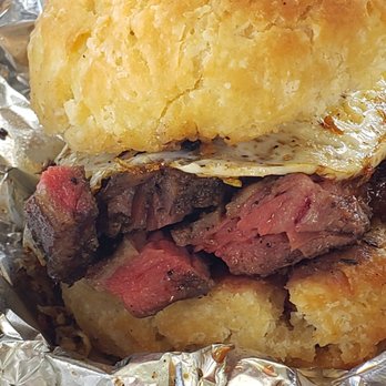 Baltimore Farmers' Market & Bazaar - Biscuit sandwich with jerk steak, fried egg, and Korean chili paste - Farmers Market Near Me Baltimore Farmers' Market & Bazaar - Biscuit sandwich with jerk steak, fried egg, and Korean chili paste - Farmers Market Near Me