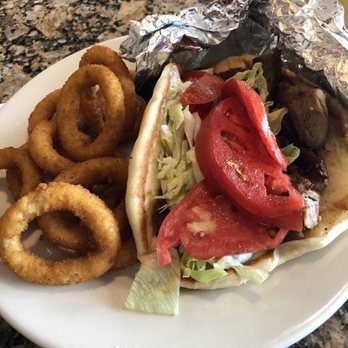 The Gyro Joint - Lamb gyro (no onions) with side of onions rings - Greek Near Me - Pompano Beach, Florida The Gyro Joint - Lamb gyro (no onions) with side of onions rings - Greek Near Me - Pompano Beach, Florida