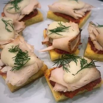 GMarket Chef - Hot Brown Crostini Oven Roasted Turkey Breast - Brioche - Gruyere Mornay - Fresh Dill - Tomato Jam - Caterers Near Me