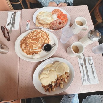 Katy's Place - Crab Cake Benedict w/ potatoes , short stack , ham eggs and tomatoes - Breakfast & Brunch Near Me - Carmel, California Katy's Place - Crab Cake Benedict w/ potatoes , short stack , ham eggs and tomatoes - Breakfast & Brunch Near Me - Carmel, California