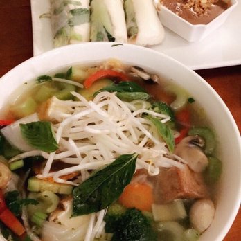 Pho Hoang - Vegetarian pho with spring rolls on the side - Vietnamese Near Me - Arcata, California Pho Hoang - Vegetarian pho with spring rolls on the side - Vietnamese Near Me - Arcata, California