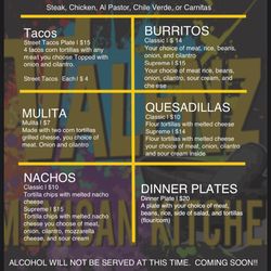 Valenz Mexican Kitchen - This is our opening up menu. Menu will change over time
