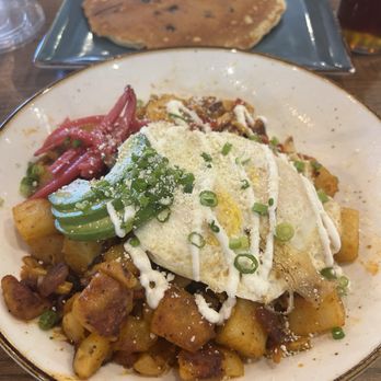 First Watch - Honey Chipotle Chicken Hash and Blueberry Pancake - Cafes Near Me - Jacksonville, Florida First Watch - Honey Chipotle Chicken Hash and Blueberry Pancake - Cafes Near Me - Jacksonville, Florida