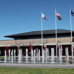 Cupertino Community Hall - Cupertino's Civic Plaza fountains in front of Community Hall.